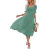 MEROKEETY Women’s 2025 Summer Square Neck Puff Sleeve Boho Midi Dress Swiss Dot Ruffle Flowy Tie Back Dress(Green)