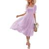 MEROKEETY Women’s 2025 Summer Square Neck Puff Sleeve Boho Midi Dress Swiss Dot Ruffle Flowy Tie Back Dress(Light Purple)
