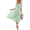 MEROKEETY Women’s 2025 Summer Square Neck Puff Sleeve Boho Midi Dress Swiss Dot Ruffle Flowy Tie Back Dress(Mint)