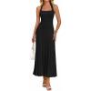 MEROKEETY Women’s 2026 Spring Summer Sweater Dress Casual Halter Sleeveless Elegant Ribbed Knitted Bodycon Midi Dresses(Black)