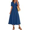 MEROKEETY Women’s 2026 Summer Casual Midi Dress Short Sleeve V Neck A Line Flowy Tiered Vacation Beach Dresses(Darkblue)
