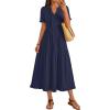 MEROKEETY Women’s 2026 Summer Casual Midi Dress Short Sleeve V Neck A Line Flowy Tiered Vacation Beach Dresses(Navy)