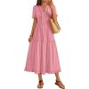 MEROKEETY Women’s 2026 Summer Casual Midi Dress Short Sleeve V Neck A Line Flowy Tiered Vacation Beach Dresses(Pink)