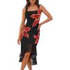 MEROKEETY Women’s 2026 Summer Floral Bodycon Dress Square Neck Sleeveless Ruffle Cocktail Mesh Beach Vacation Midi Dresses(Black Red)