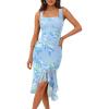 MEROKEETY Women’s 2026 Summer Floral Bodycon Dress Square Neck Sleeveless Ruffle Cocktail Mesh Beach Vacation Midi Dresses(Blue)