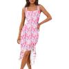 MEROKEETY Women’s 2026 Summer Floral Bodycon Dress Square Neck Sleeveless Ruffle Cocktail Mesh Beach Vacation Midi Dresses(Pink)