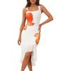 MEROKEETY Women’s 2026 Summer Floral Bodycon Dress Square Neck Sleeveless Ruffle Cocktail Mesh Beach Vacation Midi Dresses(White Orange)