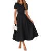 MEROKEETY Women’s 2026 Summer Midi Dresses Short Sleeve Crewneck A Line Pleated Wedding Guest Flowy Long Dress with Pockets(Black)