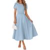 MEROKEETY Women’s 2026 Summer Midi Dresses Short Sleeve Crewneck A Line Pleated Wedding Guest Flowy Long Dress with Pockets(Blue)