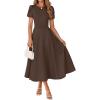 MEROKEETY Women’s 2026 Summer Midi Dresses Short Sleeve Crewneck A Line Pleated Wedding Guest Flowy Long Dress with Pockets(Coffee)
