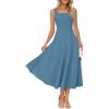 MEROKEETY Women’s 2026 Summer Sleeveless Midi Dress Square Neck Smocked Flowy A Line Beach Dresses(Dusty Blue)