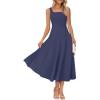 MEROKEETY Women’s 2026 Summer Sleeveless Midi Dress Square Neck Smocked Flowy A Line Beach Dresses(Navy)