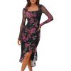 MEROKEETY Women’s 2026 Wedding Guest Dress Bodycon Long Sleeve Square Neck Ruched Mesh Cocktail Party Holiday Midi Dresses(Black)
