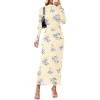 MEROKEETY Women’s Spring Wedding Guest Dress 2026 Long Sleeve Bodycon Floral Mesh Fall Cocktail Holiday Party Maxi Dresses(Apricot)