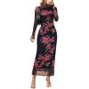 MEROKEETY Women’s Spring Wedding Guest Dress 2026 Long Sleeve Bodycon Floral Mesh Fall Cocktail Holiday Party Maxi Dresses(Black)