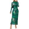 MEROKEETY Women’s Spring Wedding Guest Dress 2026 Long Sleeve Bodycon Floral Mesh Fall Cocktail Holiday Party Maxi Dresses(Green)