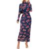 MEROKEETY Women’s Spring Wedding Guest Dress 2026 Long Sleeve Bodycon Floral Mesh Fall Cocktail Holiday Party Maxi Dresses(Navypink)