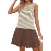 MEROKEETY Women’s Summer Sleeveless Sundress Casual Striped Patchwork Mini Tank Dress with Pockets(Coffee)