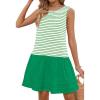 MEROKEETY Women’s Summer Sleeveless Sundress Casual Striped Patchwork Mini Tank Dress with Pockets(Green)