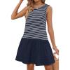MEROKEETY Women’s Summer Sleeveless Sundress Casual Striped Patchwork Mini Tank Dress with Pockets(Navy)