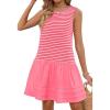 MEROKEETY Women’s Summer Sleeveless Sundress Casual Striped Patchwork Mini Tank Dress with Pockets(Pink)