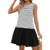 MEROKEETY Women’s Summer Sleeveless Sundress Casual Striped Patchwork Mini Tank Dress with Pockets(White)