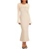 MEROKEETY Women’s Sweater Dress Fall 2025 Long Sleeve Formal Wedding Guest Cocktail Bodycon Floral Maxi Winter Dresses(Apricot)