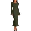 MEROKEETY Women’s Sweater Dress Fall 2025 Long Sleeve Formal Wedding Guest Cocktail Bodycon Floral Maxi Winter Dresses(Army Green)