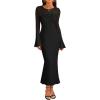 MEROKEETY Women’s Sweater Dress Fall 2025 Long Sleeve Formal Wedding Guest Cocktail Bodycon Floral Maxi Winter Dresses(Black)