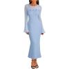 MEROKEETY Women’s Sweater Dress Fall 2025 Long Sleeve Formal Wedding Guest Cocktail Bodycon Floral Maxi Winter Dresses(Blue)