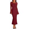 MEROKEETY Women’s Sweater Dress Fall 2025 Long Sleeve Formal Wedding Guest Cocktail Bodycon Floral Maxi Winter Dresses(Burgundy)