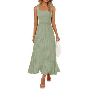 MEROKEETY Women’s Spring Summer Casual Midi Dress 2026 Sleeveless Pleated A Line Knit Business Work Cocktail Dresses(Green)