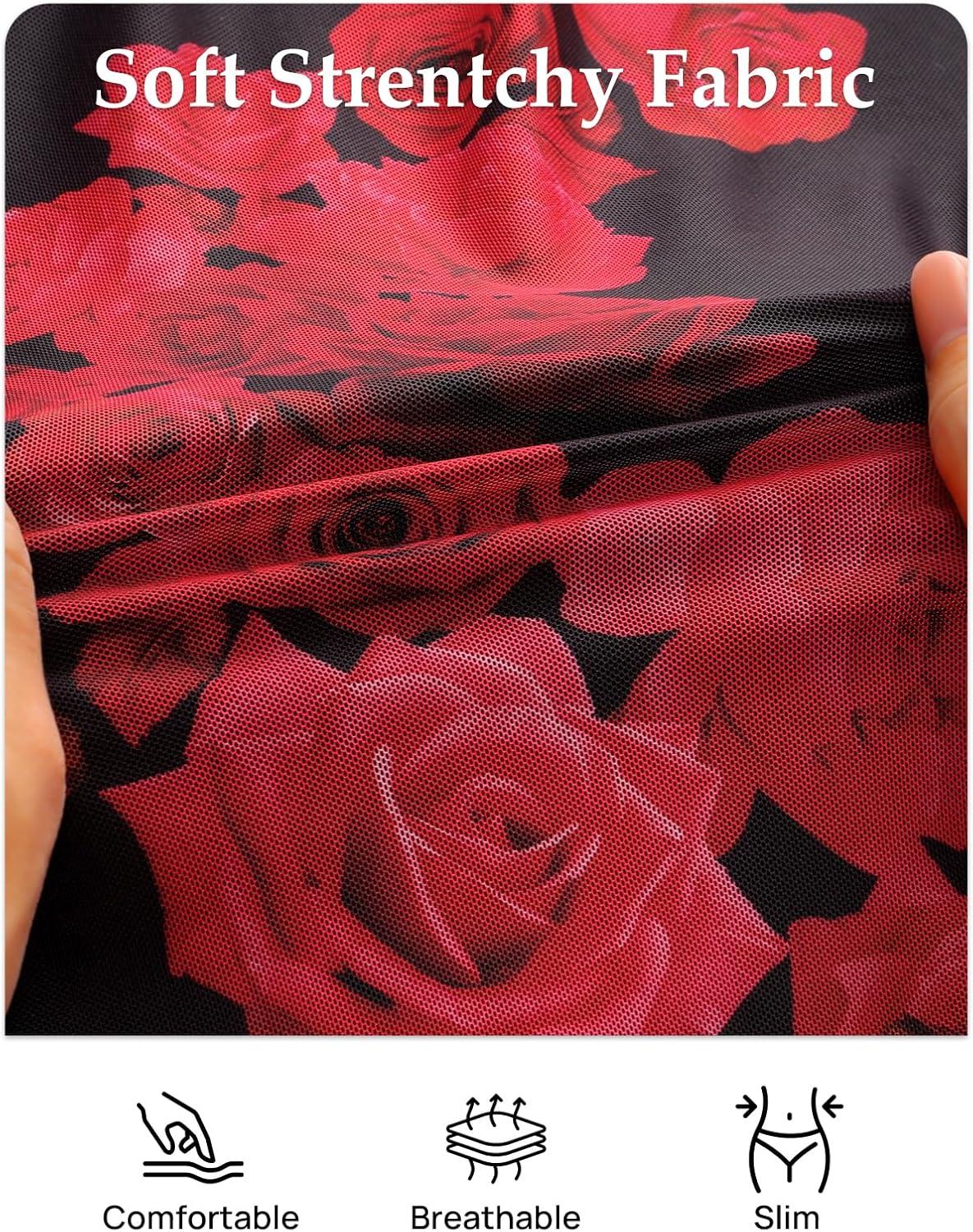 imageMEROKEETY Women Summer Floral Maxi Dress 2026 Spring Mesh Short Sleeve Flowy Wedding Guest Beach Long DressesBlackred