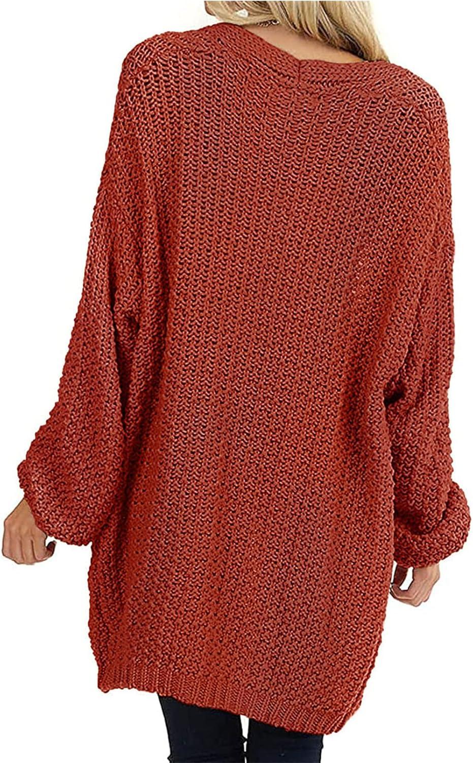 imageMEROKEETY Womens 2025 Fall Open Front Chunky Knit Sweater Oversized Lantern Sleeve Cardigan OutwearRust