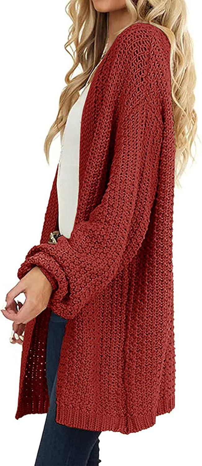 imageMEROKEETY Womens 2025 Fall Open Front Chunky Knit Sweater Oversized Lantern Sleeve Cardigan OutwearRust