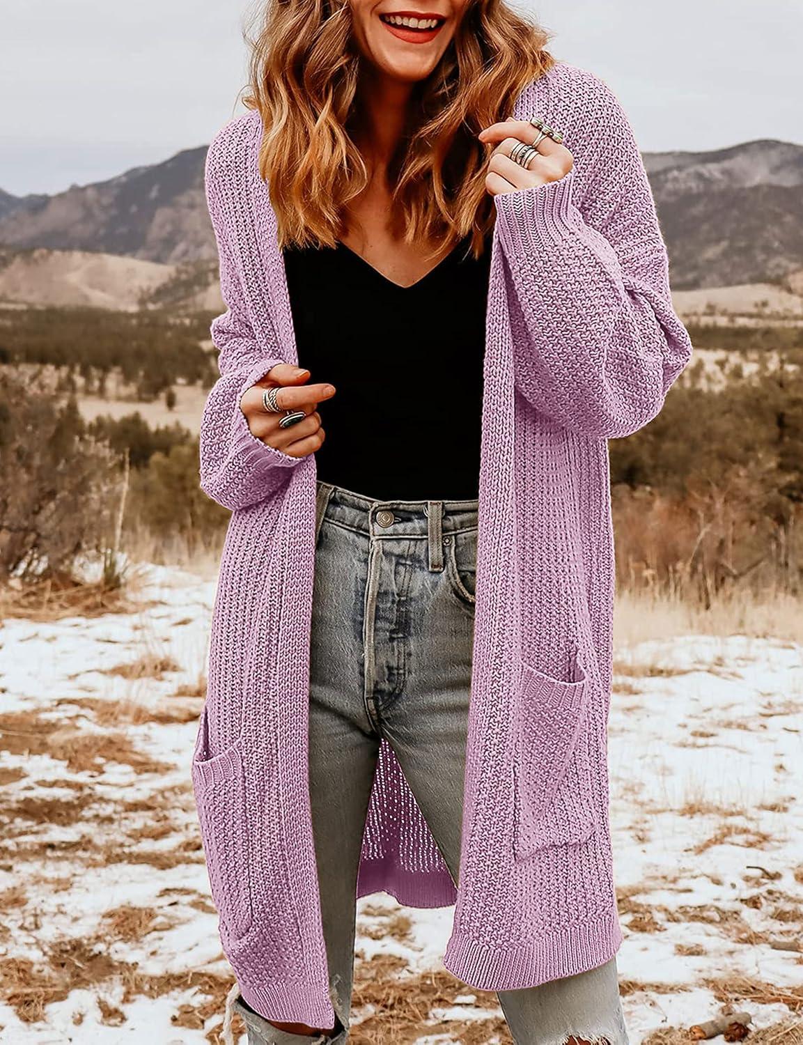 imageMEROKEETY Womens 2025 Fall Open Front Chunky Knit Sweater Oversized Lantern Sleeve Cardigan OutwearTaro