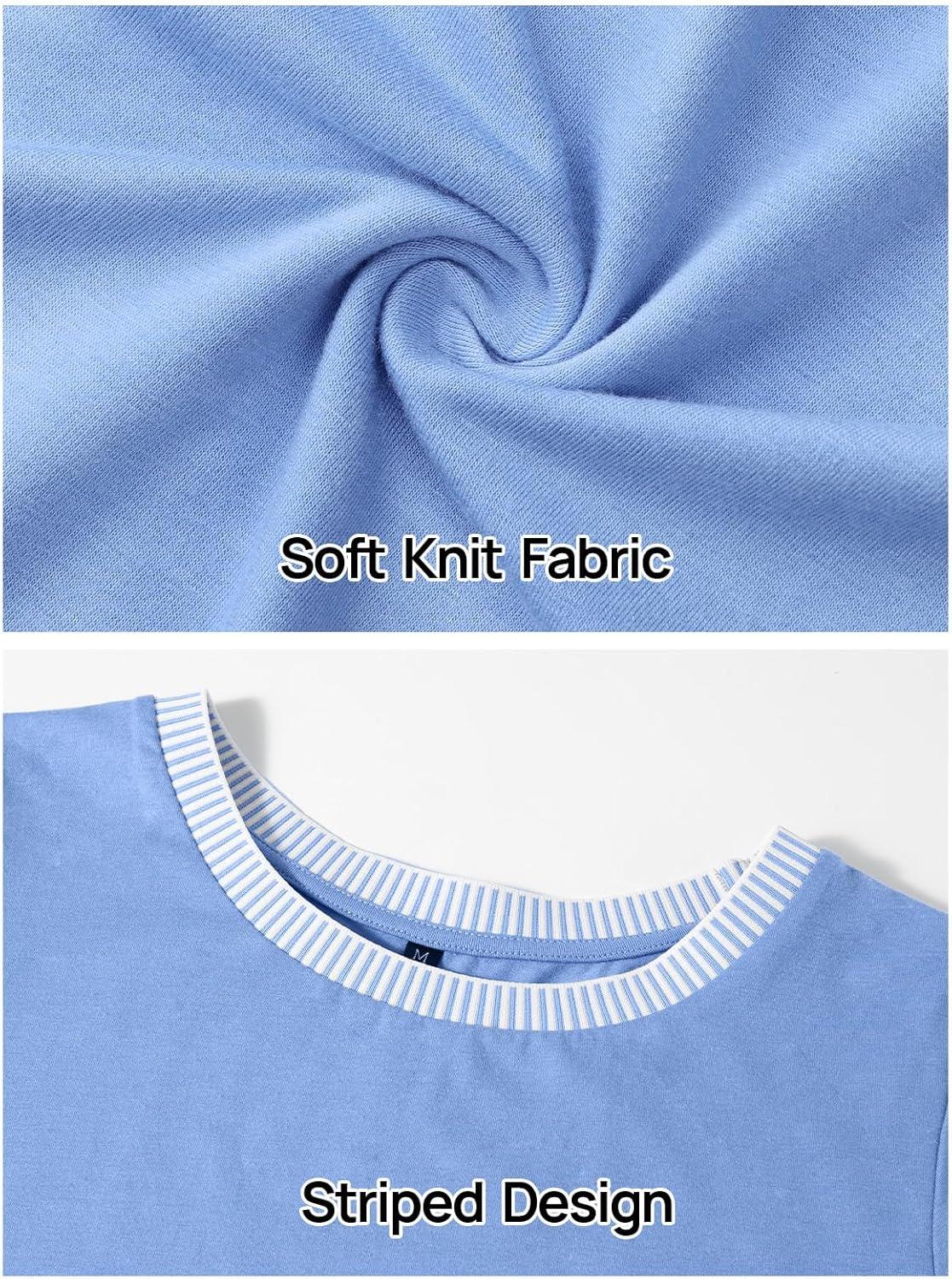 imageMEROKEETY Womens 2025 Summer Casual Maxi Dress Spring Beach Vacation Short Sleeve Crewneck Split Midi T Shirt DressesBlue