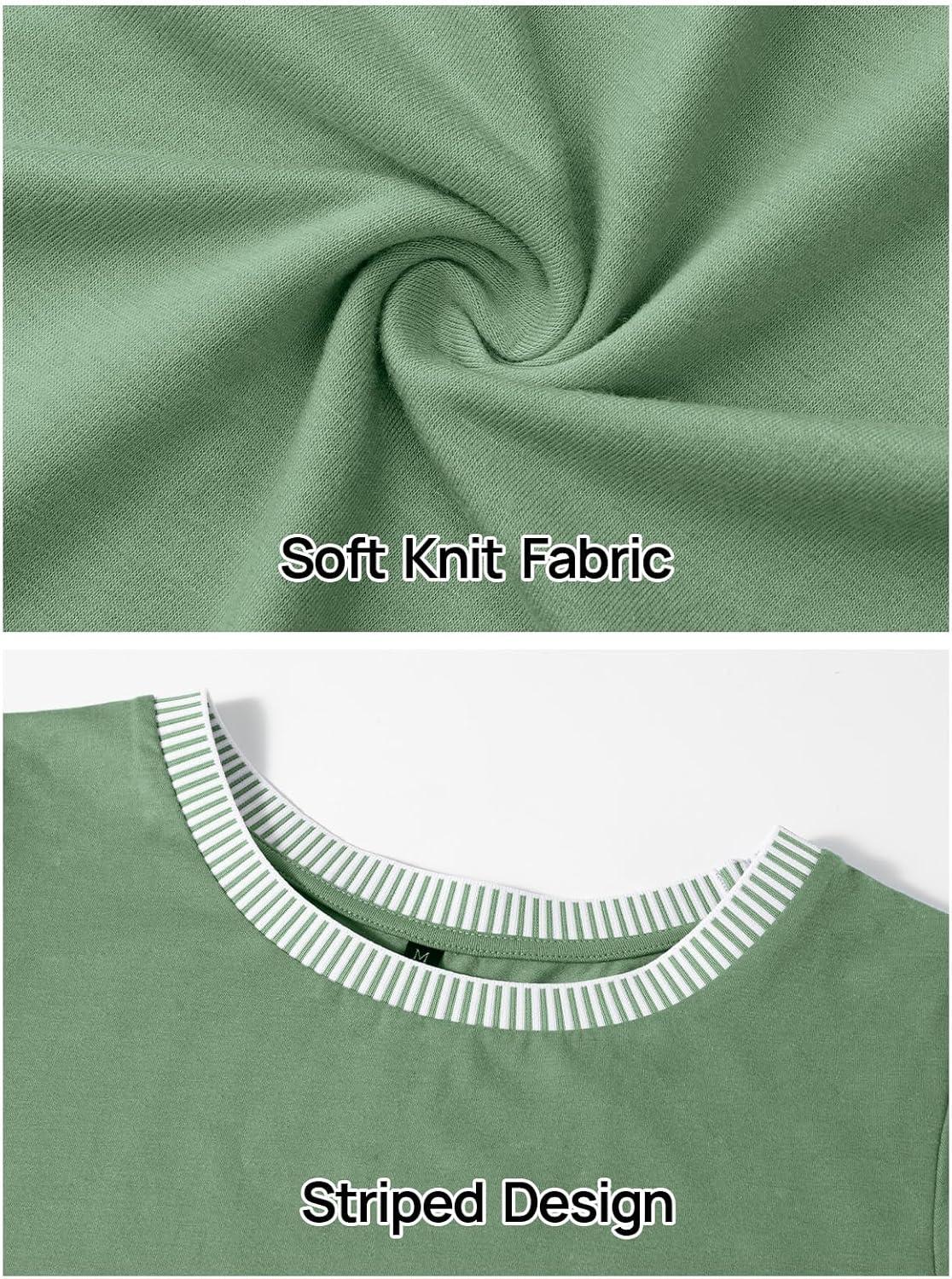 imageMEROKEETY Womens 2025 Summer Casual Maxi Dress Spring Beach Vacation Short Sleeve Crewneck Split Midi T Shirt DressesGreen
