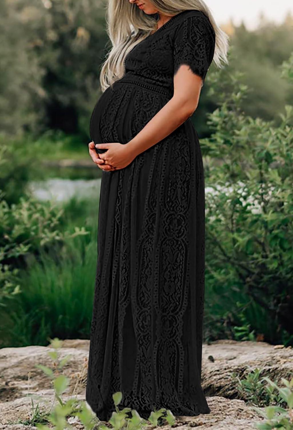 imageMEROKEETY Womens 2026 V Neck Short Sleeve Floral Lace Wedding Dress A Line Boho Bridesmaid Cocktail Party Maxi DressBlack