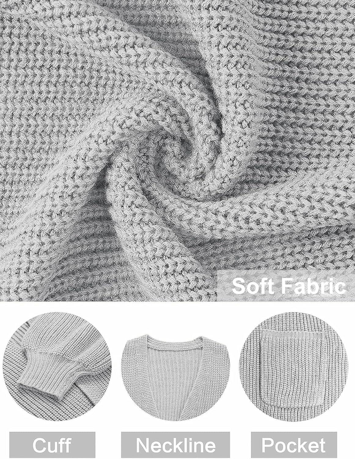 imageMEROKEETY Womens Chunky Cardigan Sweaters 2025 Lantern Long Sleeve Oversized Knit Outerwear with PocketsLight Grey