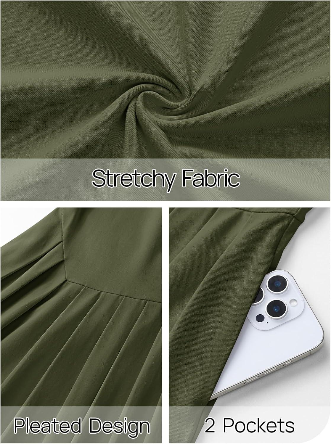 imageMEROKEETY Womens Fall Long Sleeve Wedding Guest Dresses 2025 One Shoulder Elegant Formal Pleated Midi Maxi DressArmy Green