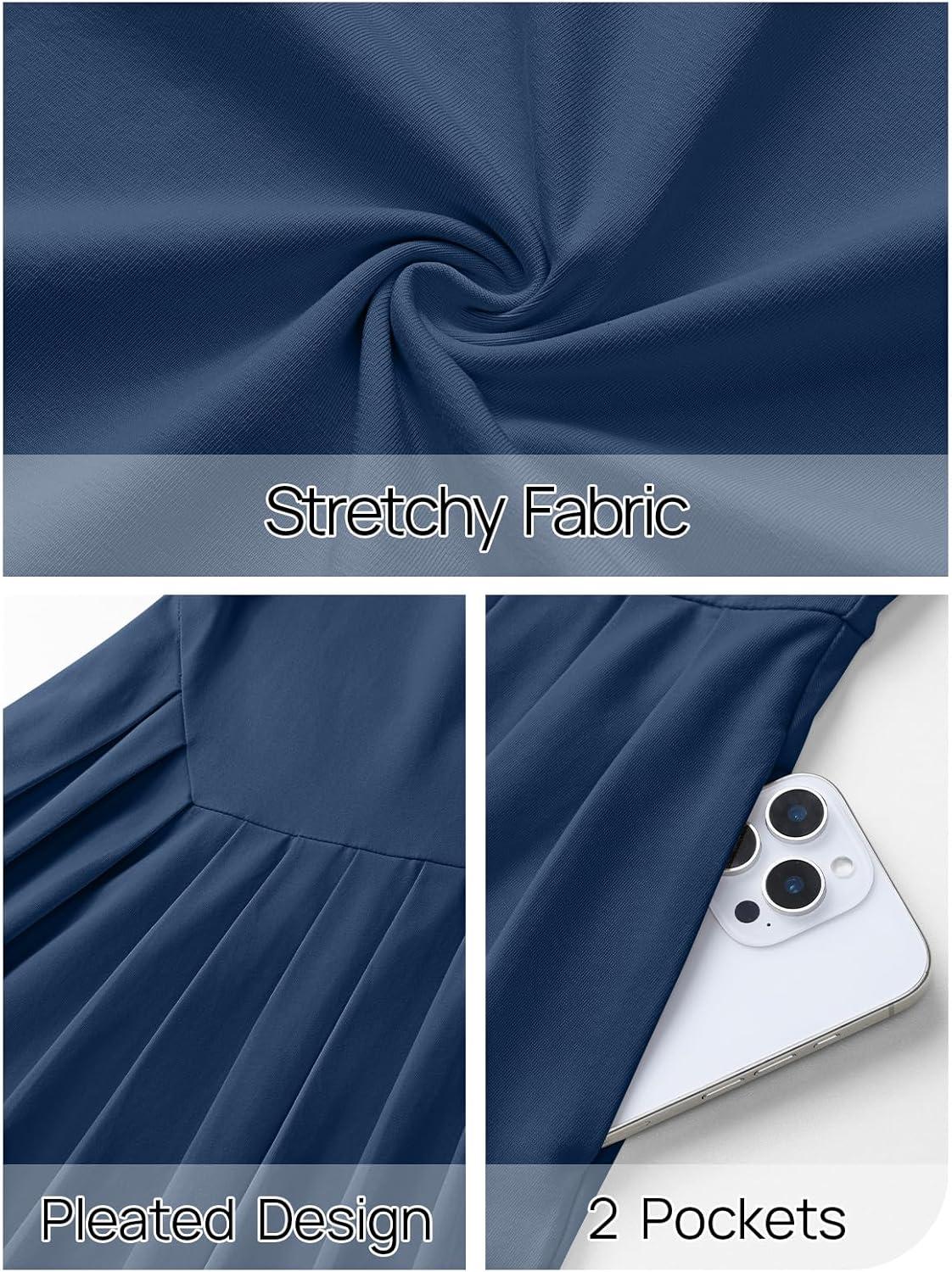 imageMEROKEETY Womens Fall Long Sleeve Wedding Guest Dresses 2025 One Shoulder Elegant Formal Pleated Midi Maxi DressNavy