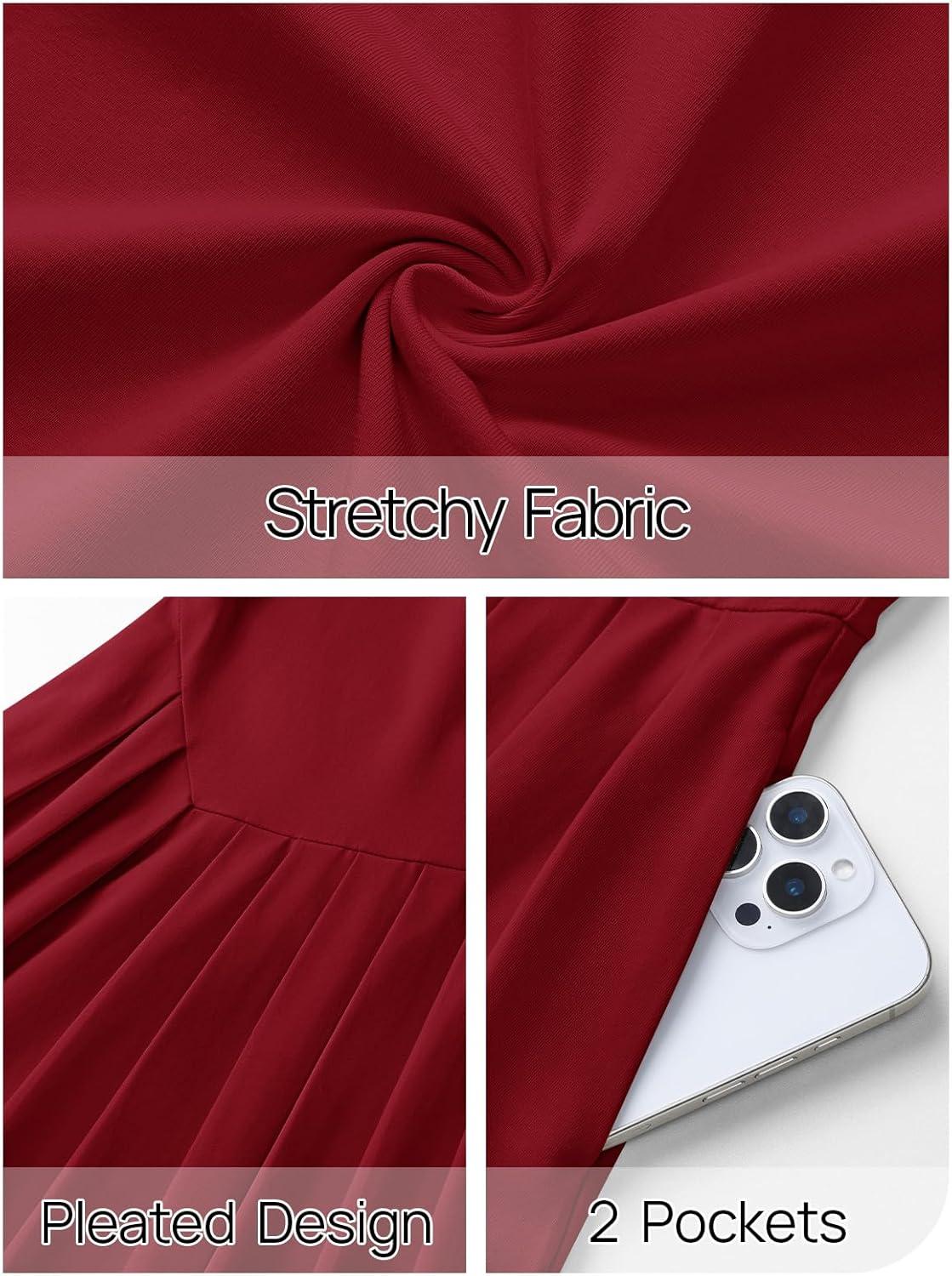 imageMEROKEETY Womens Fall Long Sleeve Wedding Guest Dresses 2025 One Shoulder Elegant Formal Pleated Midi Maxi DressWinered
