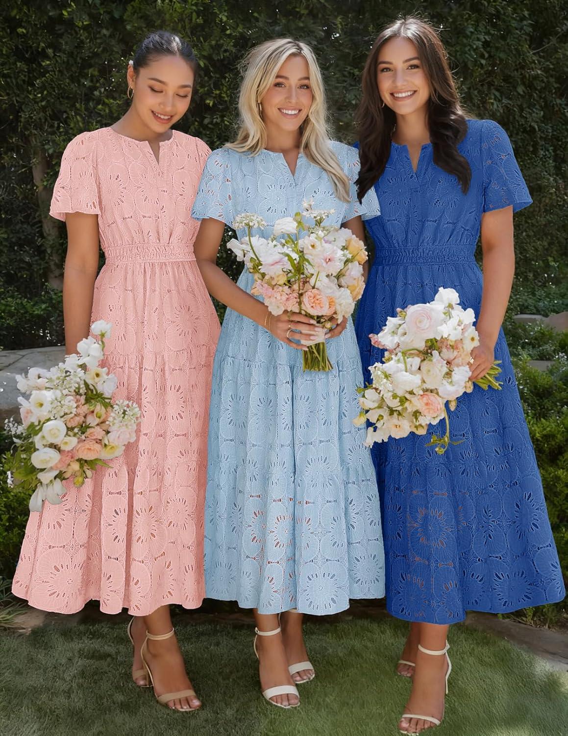 imageMEROKEETY Womens Summer Floral Maxi Dress 2026 Spring Boho Vacation Eyelet Lace Short Sleeve A Line Tiered Flowy DressesRoyal Blue