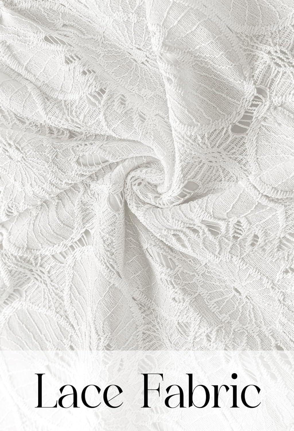 imageMEROKEETY Womens Summer Lace Eyelet Maxi Dress 2026 Spring Casual Boho Flutter Sleeve Tiered Flowy Beach Vacation DressesWhite