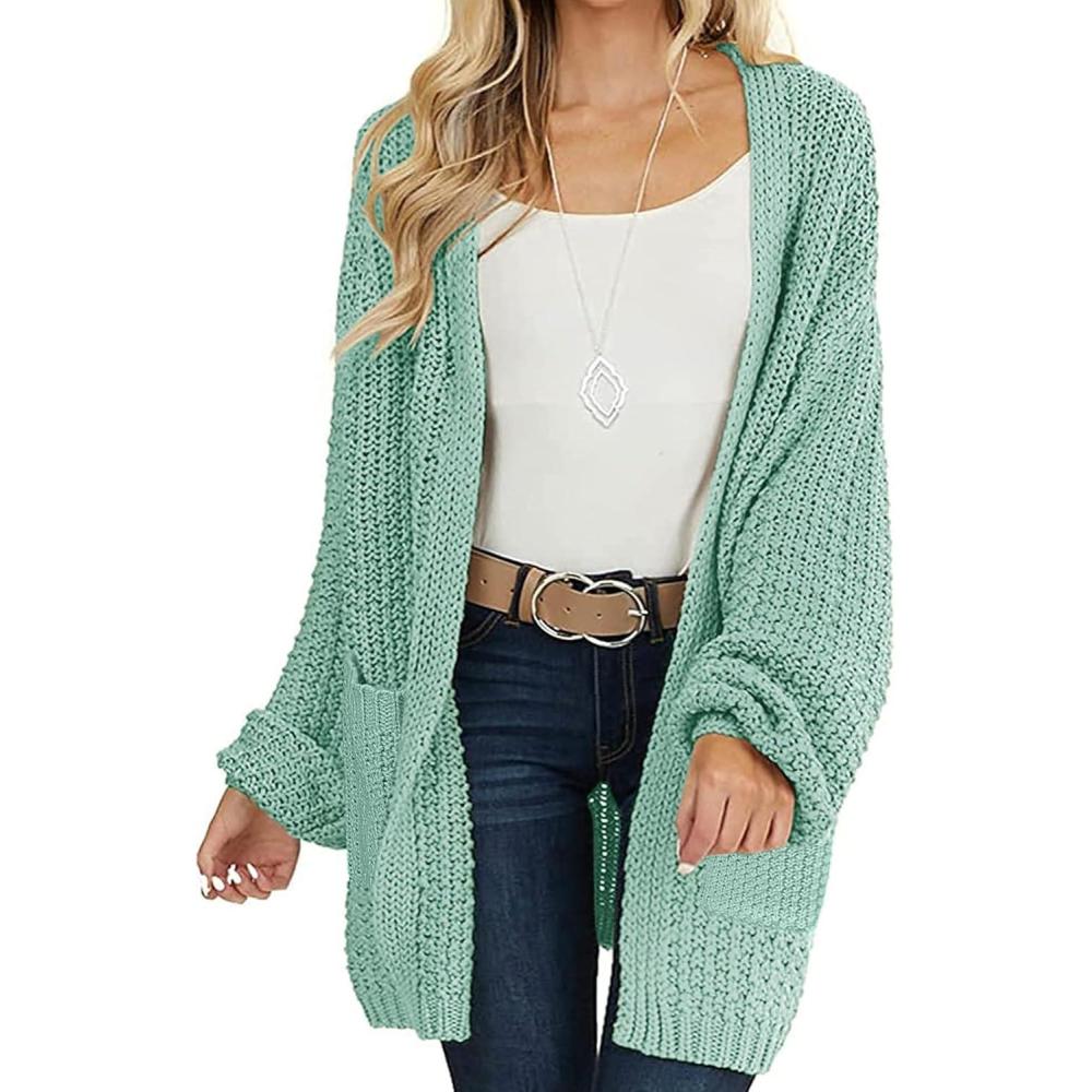 imageMEROKEETY Womens 2025 Fall Open Front Chunky Knit Sweater Oversized Lantern Sleeve Cardigan OutwearSage