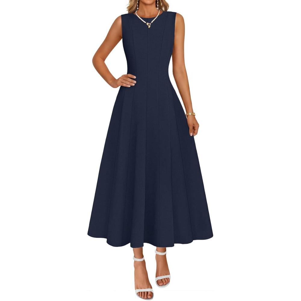 imageMEROKEETY Womens 2026 Summer Elegant Classy Midi Dress Sleeveless A Line Flowy Formal Cocktail DressesNavy