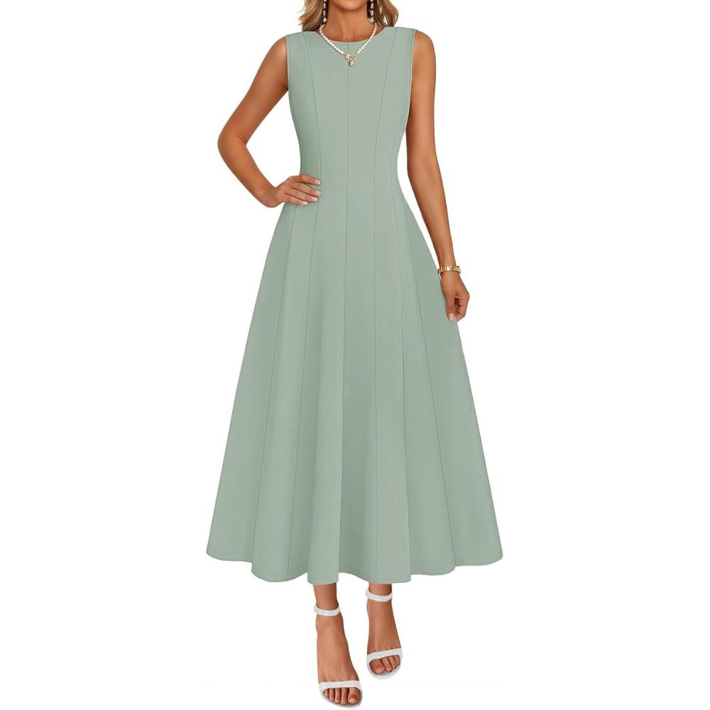 imageMEROKEETY Womens 2026 Summer Elegant Classy Midi Dress Sleeveless A Line Flowy Formal Cocktail DressesSage