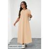 MEROKEETY Summer Spring Maxi Dresses for Women 2026 Beach Vacation Casual Short Sleeve Long T Shirt Sundress with Pockets(Apricot)