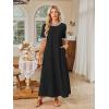 MEROKEETY Summer Spring Maxi Dresses for Women 2026 Beach Vacation Casual Short Sleeve Long T Shirt Sundress with Pockets(Blackcombo)